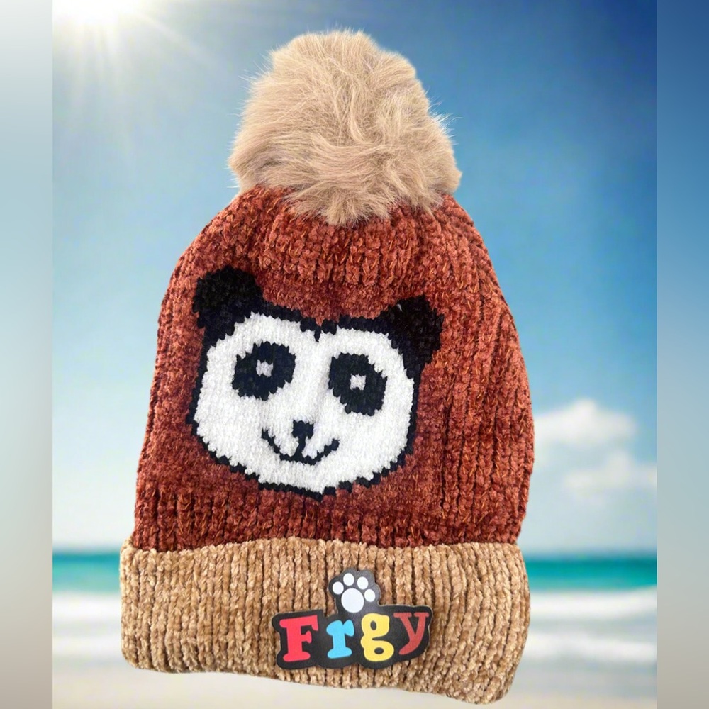 Panda Knit Kids Beanie - Brown and Tan